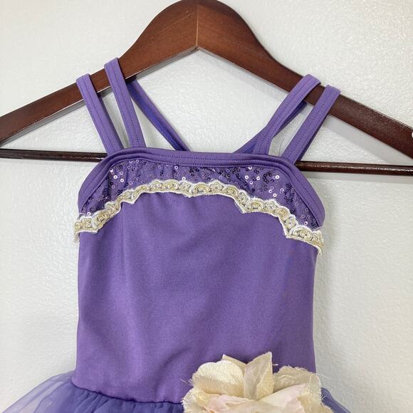 Weissman Purple Cream Lace Costume Dress Small Girls Figure Skating Dance Lace - Picture 10 of 16